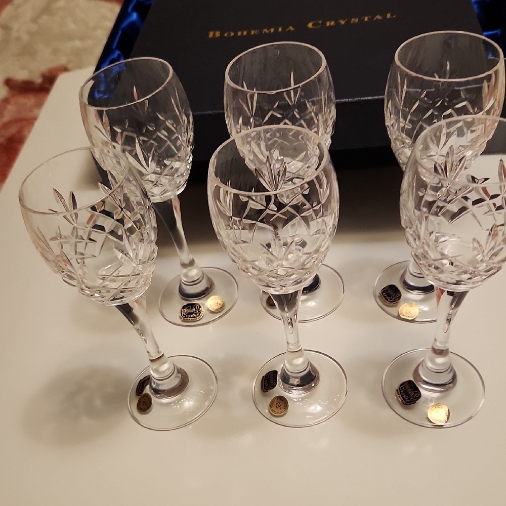 Bohemia 24% PbO Fine Crystal Glasses Set Of 6 ✨️New In Origial Packaging - Picture 2 of 8